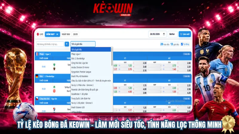 Tỷ lệ kèo bóng đá Keowin – Làm mới siêu tốc, tính năng lọc thông minh